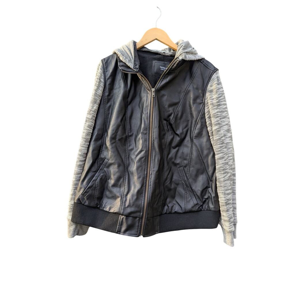 Torrid Plus Size 2X Mixed Media Patchwork Hooded Jacket Zipper Front Shacket